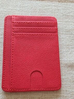 Slim Red Card Holder Wallet PVC Leather